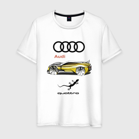 Мужская футболка хлопок с принтом Audi   Quattro   Lizard в Новосибирске, 100% хлопок | прямой крой, круглый вырез горловины, длина до линии бедер, слегка спущенное плечо. | Тематика изображения на принте: audi | car | concept | germany | lizard | автомобиль | ауди | германия | ящерица