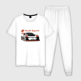 Мужская пижама хлопок с принтом Audi Sport   Racing team в Петрозаводске, 100% хлопок | брюки и футболка прямого кроя, без карманов, на брюках мягкая резинка на поясе и по низу штанин
 | audi | car | germany | motorsport | power | racing | team | автоспорт | ауди | германия | гонка | мощь