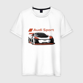 Мужская футболка хлопок с принтом Audi Sport   Racing team , 100% хлопок | прямой крой, круглый вырез горловины, длина до линии бедер, слегка спущенное плечо. | Тематика изображения на принте: audi | car | germany | motorsport | power | racing | team | автоспорт | ауди | германия | гонка | мощь