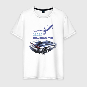 Мужская футболка хлопок с принтом Audi Quattro   Concept в Новосибирске, 100% хлопок | прямой крой, круглый вырез горловины, длина до линии бедер, слегка спущенное плечо. | Тематика изображения на принте: audi | car | concept | germany | lizard | quattro | автомобиль | ауди | германия | ящерица