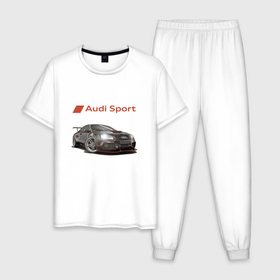 Мужская пижама хлопок с принтом Audi sport   Racing team   Motorsport , 100% хлопок | брюки и футболка прямого кроя, без карманов, на брюках мягкая резинка на поясе и по низу штанин
 | Тематика изображения на принте: audi | car | germany | motorsport | power | racing | team | автоспорт | ауди | германия | гонка | мощь