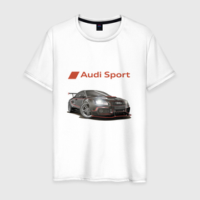 Мужская футболка хлопок с принтом Audi sport   Racing team   Motorsport , 100% хлопок | прямой крой, круглый вырез горловины, длина до линии бедер, слегка спущенное плечо. | Тематика изображения на принте: audi | car | germany | motorsport | power | racing | team | автоспорт | ауди | германия | гонка | мощь