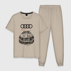 Мужская пижама хлопок с принтом Audi   Sketch   Concept в Новосибирске, 100% хлопок | брюки и футболка прямого кроя, без карманов, на брюках мягкая резинка на поясе и по низу штанин
 | audi | car | concept | germany | sketch | автомобиль | ауди | германия | эскиз