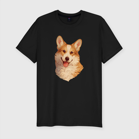 Мужская футболка хлопок Slim с принтом Corgi Portrait в Тюмени, 92% хлопок, 8% лайкра | приталенный силуэт, круглый вырез ворота, длина до линии бедра, короткий рукав | dog | добрый | кинолог | корги | лапочка | милый | пес | порода | портрет | рыжий | собака | щенок
