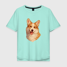 Мужская футболка хлопок Oversize с принтом Corgi Portrait в Новосибирске, 100% хлопок | свободный крой, круглый ворот, “спинка” длиннее передней части | dog | добрый | кинолог | корги | лапочка | милый | пес | порода | портрет | рыжий | собака | щенок