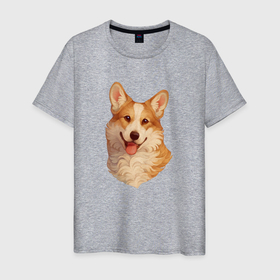 Мужская футболка хлопок с принтом Corgi Portrait в Белгороде, 100% хлопок | прямой крой, круглый вырез горловины, длина до линии бедер, слегка спущенное плечо. | dog | добрый | кинолог | корги | лапочка | милый | пес | порода | портрет | рыжий | собака | щенок