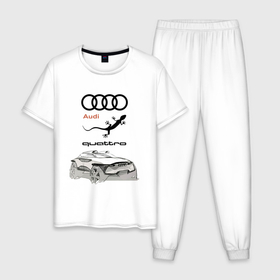 Мужская пижама хлопок с принтом Audi Quattro   Lizard   Sketch в Новосибирске, 100% хлопок | брюки и футболка прямого кроя, без карманов, на брюках мягкая резинка на поясе и по низу штанин
 | audi | car | concept | germany | lizard | sketch | автомобиль | ауди | германия | эскиз | ящерица