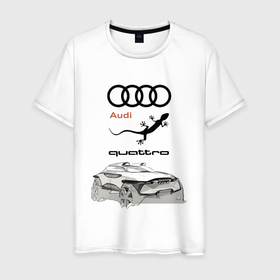 Мужская футболка хлопок с принтом Audi Quattro   Lizard   Sketch в Тюмени, 100% хлопок | прямой крой, круглый вырез горловины, длина до линии бедер, слегка спущенное плечо. | Тематика изображения на принте: audi | car | concept | germany | lizard | sketch | автомобиль | ауди | германия | эскиз | ящерица