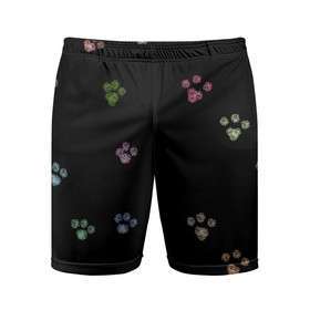 Мужские шорты спортивные с принтом Цветные лапки в Петрозаводске,  |  | животные | зверь | кот | котята | кошачьи | кошка | лапа | лапка | лапки | любимец | питомец | след | следы