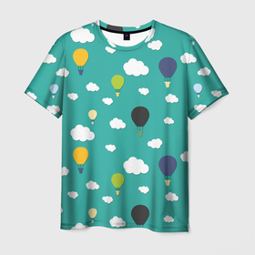 Мужская футболка 3D с принтом Улетаем , 100% полиэфир | прямой крой, круглый вырез горловины, длина до линии бедер | воздушный | воздушный шар | небо | полет | шар | шары
