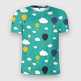 Мужская футболка 3D Slim с принтом Улетаем в Белгороде, 100% полиэстер с улучшенными характеристиками | приталенный силуэт, круглая горловина, широкие плечи, сужается к линии бедра | воздушный | воздушный шар | небо | полет | шар | шары