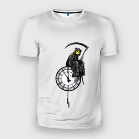 Мужская футболка 3D Slim с принтом Banksy. Grim Reaper , 100% полиэстер с улучшенными характеристиками | приталенный силуэт, круглая горловина, широкие плечи, сужается к линии бедра | art | artist | banksy | grim | reaper | smile | street | бэнкси | коса | смайл | стритарт | художник