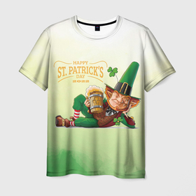 Мужская футболка 3D с принтом Лепрекон и пиво в Новосибирске, 100% полиэфир | прямой крой, круглый вырез горловины, длина до линии бедер | saint patricks day | арт | графика | март | патрик | святой патрик