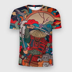 Мужская футболка 3D Slim с принтом Сны самурая в Екатеринбурге, 100% полиэстер с улучшенными характеристиками | приталенный силуэт, круглая горловина, широкие плечи, сужается к линии бедра | japan | sakura | samurai | графика | иллюстрация | сакура | самурай | япония