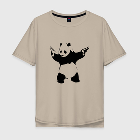 Мужская футболка хлопок Oversize с принтом Banksy. Panda with Guns , 100% хлопок | свободный крой, круглый ворот, “спинка” длиннее передней части | Тематика изображения на принте: art | artist | banksy | graffiti | gun | panda | smile | street | бэнкси | оружие | панда | пистолет | смайл | стритарт | художник