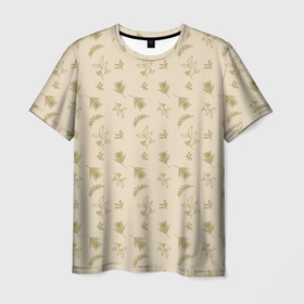 Мужская футболка 3D с принтом Ботанический узор в Екатеринбурге, 100% полиэфир | прямой крой, круглый вырез горловины, длина до линии бедер | ботаника | ветка | веточка | листья | природа | растения | узор | цветы