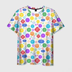 Мужская футболка 3D с принтом Чакры Разноцветные в Белгороде, 100% полиэфир | прямой крой, круглый вырез горловины, длина до линии бедер | 7 чакр | аджна | будда | буддист | веган | вишудха | ганеша | герметизм | инь ян | йога | каббала | лотос | манипура | мантра | медитация | муладхара | нирвана | посвящённый | сахасрара | свадхистана