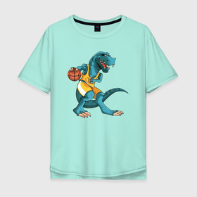Мужская футболка хлопок Oversize с принтом Тираннозавр баскетболист , 100% хлопок | свободный крой, круглый ворот, “спинка” длиннее передней части | basketball | nba | streetball | баскетбол | баскетболист | баскетбольный | динозавр | мяч | нба | спорт | стритбол | тираннозавр | тирекс