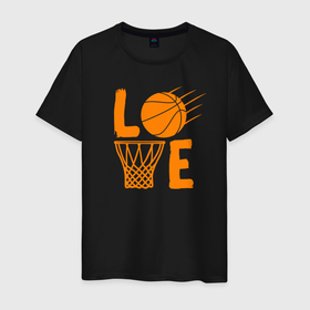 Мужская футболка хлопок с принтом LOVE Basketball (люблю баскетбол) в Новосибирске, 100% хлопок | прямой крой, круглый вырез горловины, длина до линии бедер, слегка спущенное плечо. | basketball | nba | streetball | баскетбол | баскетболист | баскетбольный | мяч | нба | спорт | стритбол
