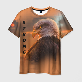 Мужская футболка 3D с принтом Eagle | Strong в Кировске, 100% полиэфир | прямой крой, круглый вырез горловины, длина до линии бедер | Тематика изображения на принте: birds | eagle | strong | закат | надписи | орел | орлы | птицы | сила