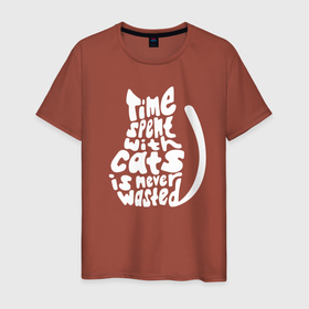 Мужская футболка хлопок с принтом Мудрое высказывание в Екатеринбурге, 100% хлопок | прямой крой, круглый вырез горловины, длина до линии бедер, слегка спущенное плечо. | cat | kitten | motto | phrase | slogan | девиз | кот | котёнок | кошка | слоган | фраза