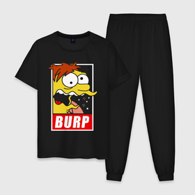 Мужская пижама хлопок с принтом Barney Gumble BURP СИМПСОНЫ Simpsons в Белгороде, 100% хлопок | брюки и футболка прямого кроя, без карманов, на брюках мягкая резинка на поясе и по низу штанин
 | Тематика изображения на принте: barney gumble | bart | homer | simpson | simpsons | барни гамбл | барт | барт симпсон | гомер | гомер симпсон | лиза | симпсон | симпсоны