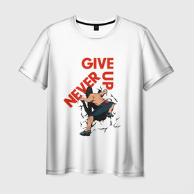 Мужская футболка 3D с принтом Never give up Альпинизм в Санкт-Петербурге, 100% полиэфир | прямой крой, круглый вырез горловины, длина до линии бедер | never give up | альпинизм | горы | никогда не сдавайся | скалолаз | скалы | туризм | я люблю горы