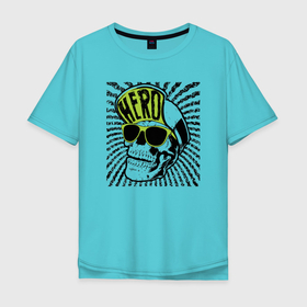 Мужская футболка хлопок Oversize с принтом Hero   Skull в Курске, 100% хлопок | свободный крой, круглый ворот, “спинка” длиннее передней части | Тематика изображения на принте: hero | jaw | skull | teeth | герой | зубы | очки | пасть | череп