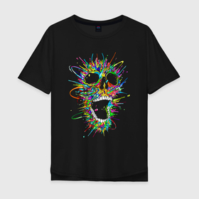 Мужская футболка хлопок Oversize с принтом Color skull   Neon в Санкт-Петербурге, 100% хлопок | свободный крой, круглый ворот, “спинка” длиннее передней части | color | jaw | neon | skull | teeth | vanguard | авангард | неон | цвет | череп