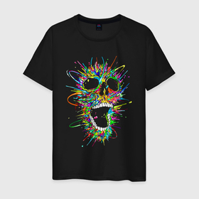 Мужская футболка хлопок с принтом Color skull   Neon в Белгороде, 100% хлопок | прямой крой, круглый вырез горловины, длина до линии бедер, слегка спущенное плечо. | color | jaw | neon | skull | teeth | vanguard | авангард | неон | цвет | череп
