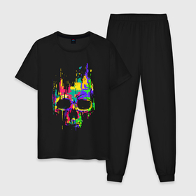 Мужская пижама хлопок с принтом Color skull   Neon   Vanguard в Белгороде, 100% хлопок | брюки и футболка прямого кроя, без карманов, на брюках мягкая резинка на поясе и по низу штанин
 | color | fashion | neon | skull | vanguard | авангард | мода | неон | цвет | череп