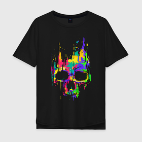 Мужская футболка хлопок Oversize с принтом Color skull   Neon   Vanguard в Санкт-Петербурге, 100% хлопок | свободный крой, круглый ворот, “спинка” длиннее передней части | color | fashion | neon | skull | vanguard | авангард | мода | неон | цвет | череп