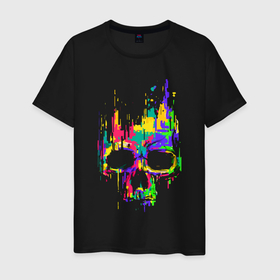Мужская футболка хлопок с принтом Color skull   Neon   Vanguard в Новосибирске, 100% хлопок | прямой крой, круглый вырез горловины, длина до линии бедер, слегка спущенное плечо. | color | fashion | neon | skull | vanguard | авангард | мода | неон | цвет | череп