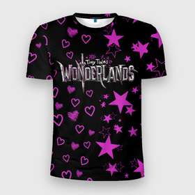 Мужская футболка 3D Slim с принтом Tiny Tinas Wonderlands | Logo в Петрозаводске, 100% полиэстер с улучшенными характеристиками | приталенный силуэт, круглая горловина, широкие плечи, сужается к линии бедра | borderlands | emblem | game | logo | tiny tinas | tiny tinas wonderlands | wonderlands | игра | лого | логотип | страны чудес крошечной тины | стрелялка | тини тинас | шутер | эмблема