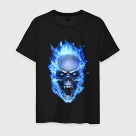 Мужская футболка хлопок с принтом Neon skull   Vanguard , 100% хлопок | прямой крой, круглый вырез горловины, длина до линии бедер, слегка спущенное плечо. | flame | jaw | neon | skull | teeth | vanguard | авангард | зубы | неон | пасть | пламя | череп