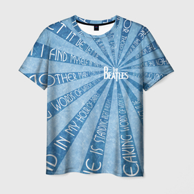 Мужская футболка 3D с принтом beatles   голубой в Екатеринбурге, 100% полиэфир | прямой крой, круглый вырез горловины, длина до линии бедер | 90 | beatles | music | rock | арт | белый | битлс | весна | линии | лучи | музыка | надписи | осень | рок | синий | текст | текстура | фон