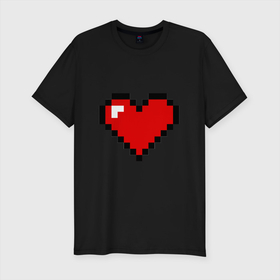 Мужская футболка хлопок Slim с принтом Pixel love в Екатеринбурге, 92% хлопок, 8% лайкра | приталенный силуэт, круглый вырез ворота, длина до линии бедра, короткий рукав | арт | иллюстрация | красный | пиксели | сердечко