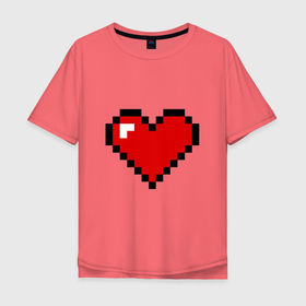 Мужская футболка хлопок Oversize с принтом Pixel love в Екатеринбурге, 100% хлопок | свободный крой, круглый ворот, “спинка” длиннее передней части | Тематика изображения на принте: арт | иллюстрация | красный | пиксели | сердечко