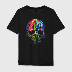 Мужская футболка хлопок Oversize с принтом Vanguard skull   fashion в Курске, 100% хлопок | свободный крой, круглый ворот, “спинка” длиннее передней части | color | fashion | neon | skull | vanguard | авангард | мода | неон | цвет | череп