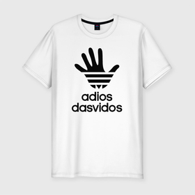 Мужская футболка хлопок Slim с принтом Досвидос adidas в Белгороде, 92% хлопок, 8% лайкра | приталенный силуэт, круглый вырез ворота, длина до линии бедра, короткий рукав | adios | anti brand | brand | dasvidos | goodbye | logo | адьюс | антибренд | бренд | дасвидос | до свидания | логотип