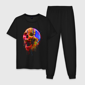 Мужская пижама хлопок с принтом Color skull   Neon   Fashion в Петрозаводске, 100% хлопок | брюки и футболка прямого кроя, без карманов, на брюках мягкая резинка на поясе и по низу штанин
 | color | fashion | jaw | neon | skull | мода | неон | пасть | цвет | череп