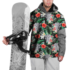 Накидка на куртку 3D с принтом Леопарды в цветах , 100% полиэстер |  | джунгли | леопард | пятнистый | тропики | цветы