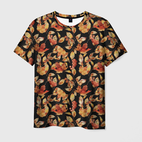 Мужская футболка 3D с принтом Осеннее настроение паттерн в Санкт-Петербурге, 100% полиэфир | прямой крой, круглый вырез горловины, длина до линии бедер | желтые листья | листья | осеннее | осень | паттерн