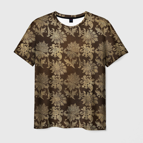 Мужская футболка 3D с принтом Ретро узоры   паттерн цветы в Петрозаводске, 100% полиэфир | прямой крой, круглый вырез горловины, длина до линии бедер | листья | паттерн | ретро | узоры | цветы