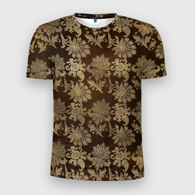 Мужская футболка 3D Slim с принтом Ретро узоры   паттерн цветы в Санкт-Петербурге, 100% полиэстер с улучшенными характеристиками | приталенный силуэт, круглая горловина, широкие плечи, сужается к линии бедра | листья | паттерн | ретро | узоры | цветы