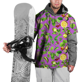 Накидка на куртку 3D с принтом фруктовый микс паттерн в Екатеринбурге, 100% полиэстер |  | лето | лимон | листья | микс | сад | фрукты