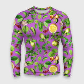 Мужской рашгард 3D с принтом фруктовый микс паттерн в Тюмени,  |  | лето | лимон | листья | микс | сад | фрукты