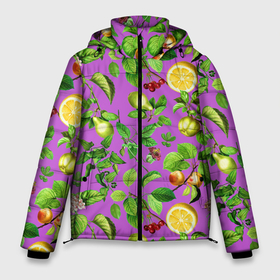 Мужская зимняя куртка 3D с принтом фруктовый микс паттерн в Екатеринбурге, верх — 100% полиэстер; подкладка — 100% полиэстер; утеплитель — 100% полиэстер | длина ниже бедра, свободный силуэт Оверсайз. Есть воротник-стойка, отстегивающийся капюшон и ветрозащитная планка. 

Боковые карманы с листочкой на кнопках и внутренний карман на молнии. | лето | лимон | листья | микс | сад | фрукты