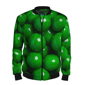 Мужской бомбер 3D с принтом Крупный зеленый горошек в Белгороде, 100% полиэстер | застегивается на молнию, по бокам два кармана без застежек, по низу бомбера и на воротнике - эластичная резинка | горох | горошек | зеленый | зеленый горошек | зелень