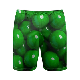 Мужские шорты спортивные с принтом Крупный зеленый горошек в Новосибирске,  |  | горох | горошек | зеленый | зеленый горошек | зелень